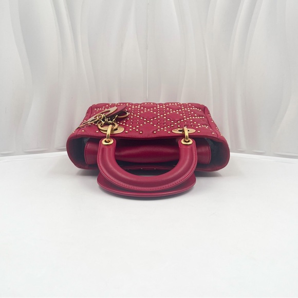 DIOR Lady Dior Medium Bag Red Lambskin with Gold Studs - Picture 7 of 15